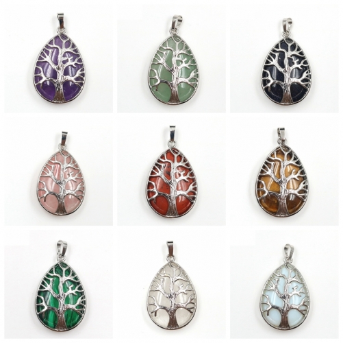 Charming Waterdrop Tree Of Life Pattern Gemstone Pendant
