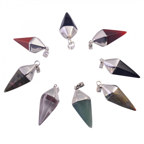 Silver Hexahedral Cone Gemstone Pendant