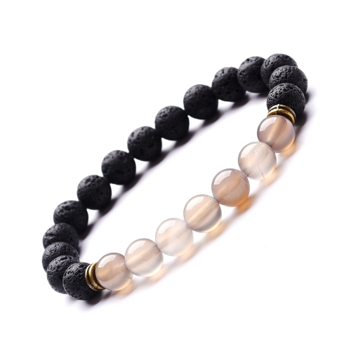 8MM Grey Agate 7pcs Beads Lava Stone Bracelet