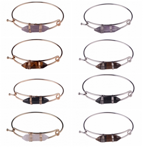 Fashion Amethyst hexagonal steel bracelet-Silver and Gold