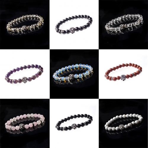 8MM Natural Stone Lion Head Jewel Bracelet With Alloy