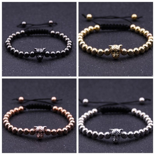 Stylish And Simple Leopard Head Hollow Copper Beads 6MM Round Beads Bracelet