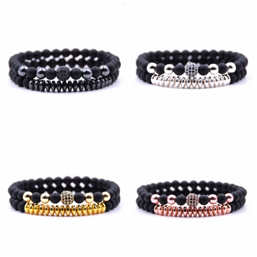 2pc/sets Natural stone 6mm Disco Ball Charm Bracelets for women Men jewelry