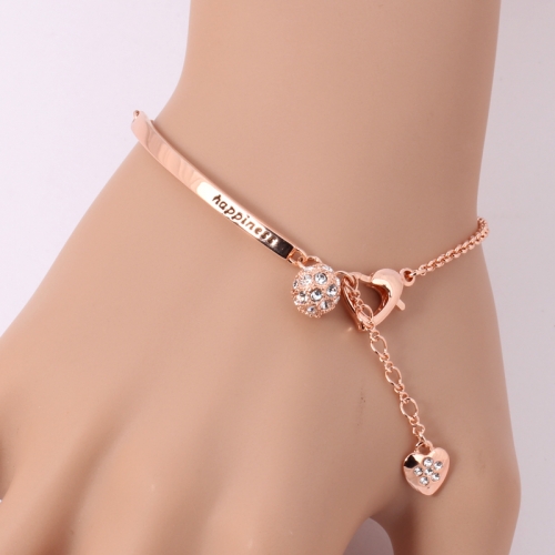Stainless Stee Adjustable Bracelets Happiness Heartbeat Charm Jewelry for Women
