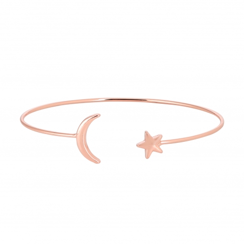 Women's Gold Silver Plated Star Moon Bangle Copper Round Open Cuff Bracelets
