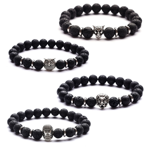 8MM Natural Black Lava Stone Beads Animals and Insects Head Shaped Bracelet