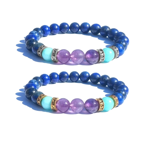8 mm Electroplated Alloy High Quality Natural Stone Amethyst Healthcare Bracelet