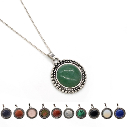 Natural Crystal Stone Round Sun Chakra Healing Gemstone Pendant Charm Necklace