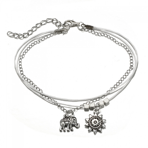Boho Silver Alloy Elephant Anklet Multi-Layer Beach Anklet Foot Charm Jewelry Gifts Women