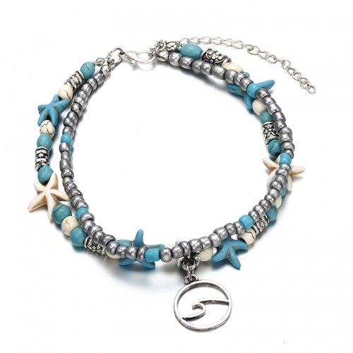 Vintage Shell Beads Starfish Anklets For Women Multi Layer Bangle Leg Bracelet Handmade Bohemian Jewelry