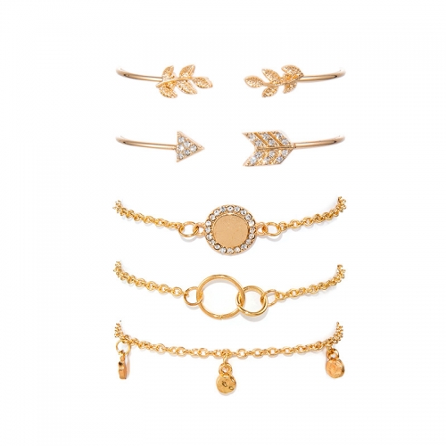 5pcs/Set Love Pentagram Moon Star Bracelets Women Bling Crystal Earth Beads Anklets Summer Jewelry Set