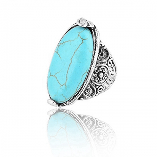 Women's Fashion Silver Zircon Alloy Synthetic Turquoise Stone Ring