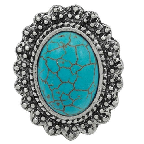 Women's Fashion Silver Zircon Alloy Oval Synthetic Turquoise Ring