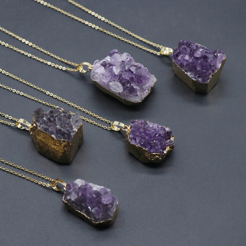 Amethyst Druzy Pendant Purple Druzy Necklace Drussy Gold Layer Raw Gemstone Bohemian Jewelry