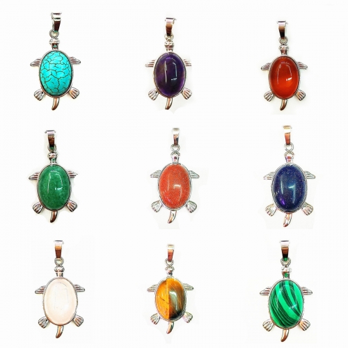 Silver  Natural Gemstone Tortoise Charms Pendant