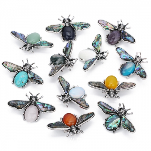 Natural Gemstone Abalone Wing Bee Pendant Brooch 55x34CM for women men