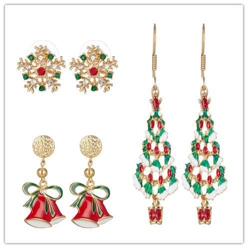 Christmas earrings for women's girl pendant Christmas tree snowflake bell earrings lovely holiday gift