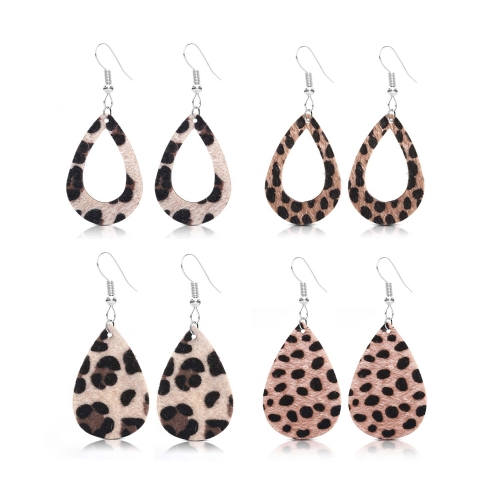 Leopard Print Leather Teardrop Earrings for Women Dangle Leaf Earrings Set for Girls Gifts