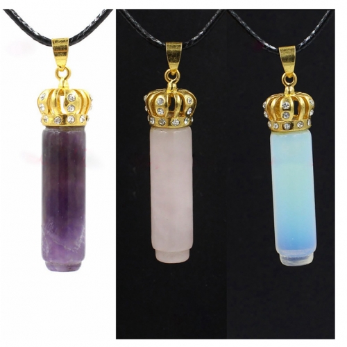 Natural Crystal Cylinder Point  Gold Crown Pendant  Necklace