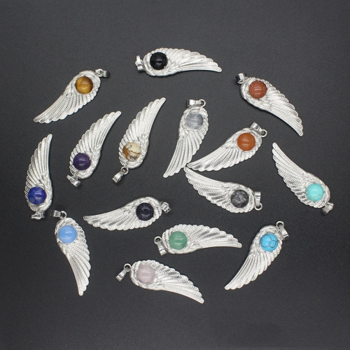 Natural Crystal Quartz Gemstones Chakra Reiki Healing Angel Wings Carved Stone Pendant Necklace