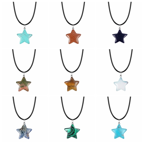 Natural Healing Crystal Stone Star Pendant Necklace Reiki Gemstones Pendant Necklaces for Womens Mens