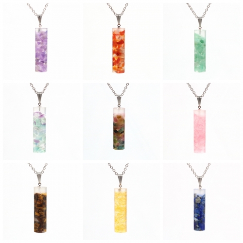 Handmade Chip Stone Prism Pendant Necklace for Women Men Gemstone & Crystal Column Pendants Jewelry