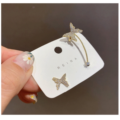 Butterfly Tassel Earrings Silver Cuff Cubic Zirconia Crawler Stud Chain Crystals Earrings Set for Women