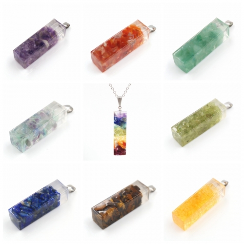 Handmade Chip Stone Prism Pendant Necklace for Women Men Gemstone & Crystal Column Pendants Jewelry SN0861
