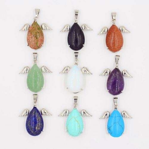 Angel Drop Healing Crystal Stone Pendant Necklace Aeiki Spiritual Energy Gem Quartz Jewelry Gift for Women and Girls