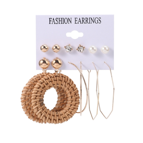 Vintage woven round earring alloy geometric earring set is suitable for women