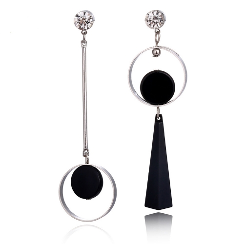 Personality Asymmetric AB version circle earrings with long diamond-studded earrings
