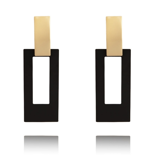 Simple geometry long earrings with retro matte black studs
