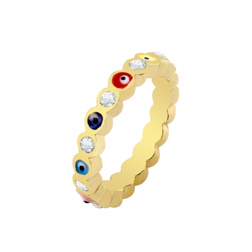 Gold Plated Evil Eye Ring for Women,Evil Eye with Enamel and CZ Brass Open Ring Comfort Fit for Women Girls