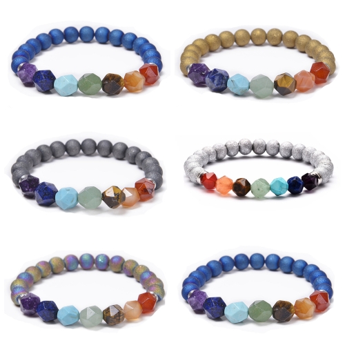 7 Chakra Reiki Healing Crystal Stretch Beaded Strands Bracelet Natural Gemstone Energy Balancing Yoga Faceted Beads Bangle for Women Elastic String Je