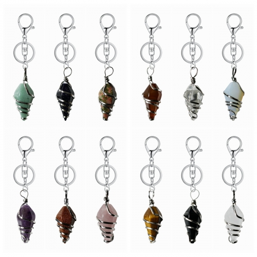 Healing Crystal Pointed Keychain Wire Wrapped Gemstone Pendant Key Chain for Women Girls