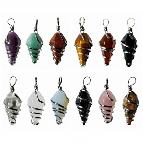 Healing Crystal Pointed Wire Wrapped Gemstone Pendant for Making Jewelry Necklace