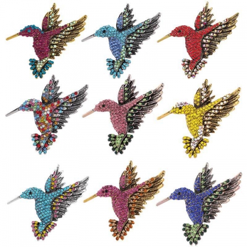 Antique Tone Bird Hummingbird Multi Color Austrian Crystal Pin Brooch Jewelry Rhinestone elegant silk scarf  Animal Brooches Clip