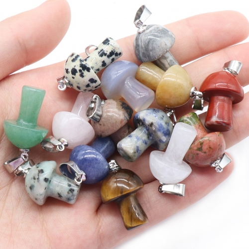 Healing Chakra Crystal Mushroom Pendant for Making Jewelry Necklace Earrings Bracelets Natural Gemstone Rock Charm Choker Pendants