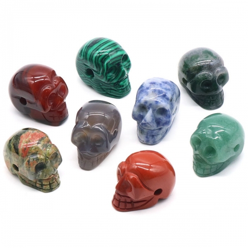 23mm Natural Stone Skull Head Statue Hand Carved Gemstone Human Skeleton Head Figurines Reiki Healing Stone for Home Office Decoration