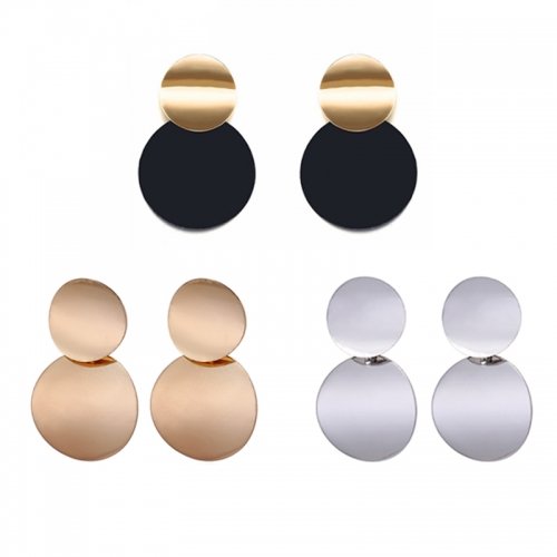 3 Colors Round Jewelry Charm Curved Dangle Earrings with Matte Paint Discs for Women Gift
