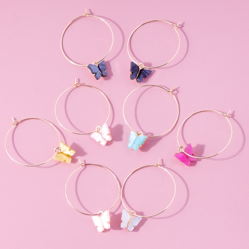 Large Circle Butterfly Earrings  Colorful Acrylic Butterfly Earrings for Women Girls Teen Girls Charm Hoop Earrings