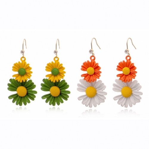 Boho Flower Stud Earrings for Women Girls Flower Shaped Daisy Earrings with Gold Bud Double Metal Flower Dangle Drop Post