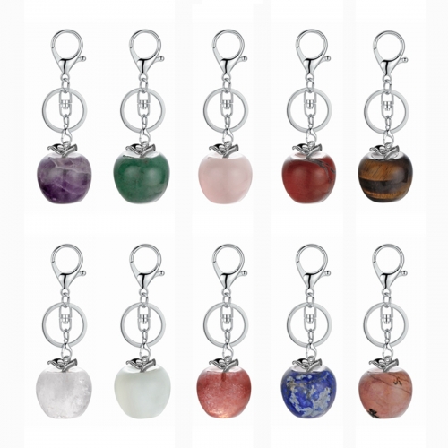 Double Pendant Natural Crystal Stone Apple Shape Stone Charm Jewelry DIY Necklace Keychain Men and Women
