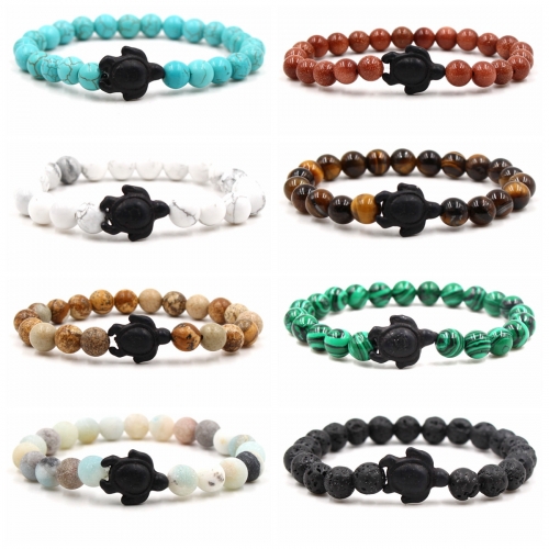Turquoise Tortoise Gemstone Round Beads Bracelets for Women Men 8mm Stone Protection Healing Crystal Stretch Beaded
