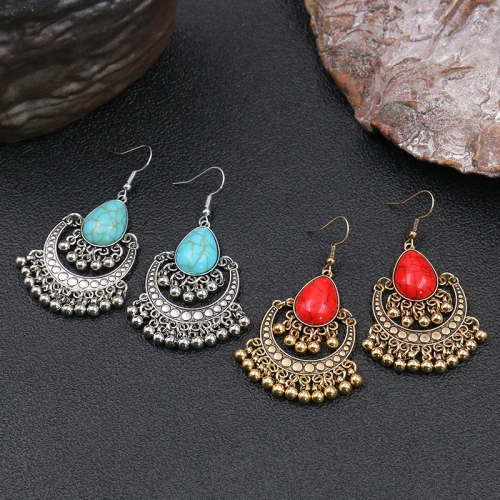 Bohemian Silver Drop Dangle Turquoise Earrings for Women Girl Vintage Waterdrop Dangling Jewelry for Birthday Gift