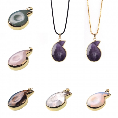 Natural Stone Pendants Comma Shape Polished Crystal Agate Stone Charms for Jewelry Making Necklace