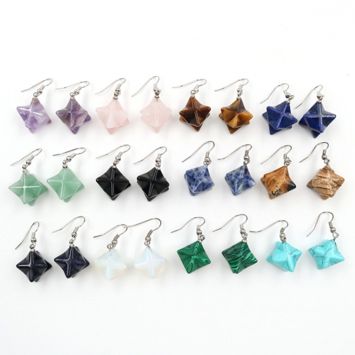 Merkaba Crystal Pendent Earrings Large satellite melcabaring pendulum 3D for Women Men Jewelry Energy Healing Gemstone Earrings