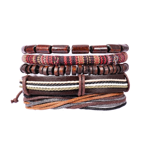 Braided Leather Bracelets for Men Women Wrap Wood Beads Bracelet Woven Ethnic Tribal Rope Wristbands Bracelets Set Adjustable