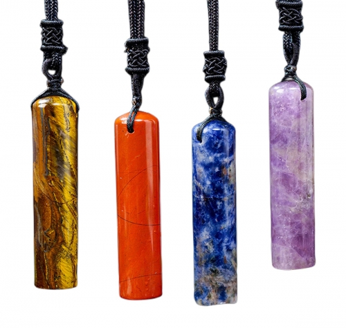 14x60mm Healing Crystal Cylinder Pendant Necklace for Women Men Wand Amulet Reiki Stone Adjustable Braided Cord