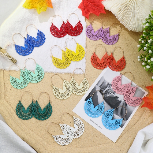 1 Pair V-shaped Hollow Alloy Earrings Colored Ear Hook Charms for Women Girls